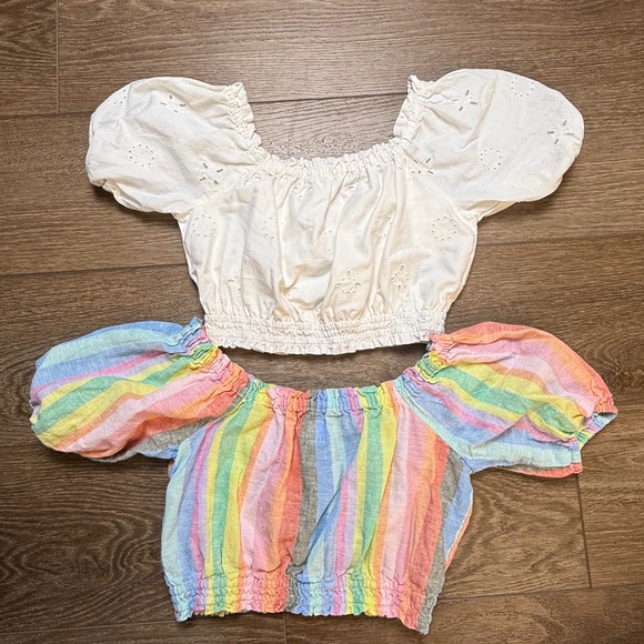 Gap Girls Cotton Puff Sleeve Top, Set of 2, Size Small, Linen, Eyelet, Summer - Picture 1 of 16